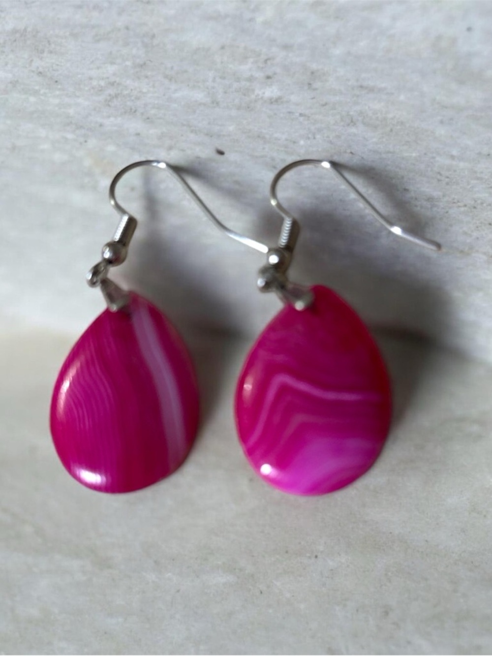 Pink Teardrop Agate Dangle Earrings - Brand